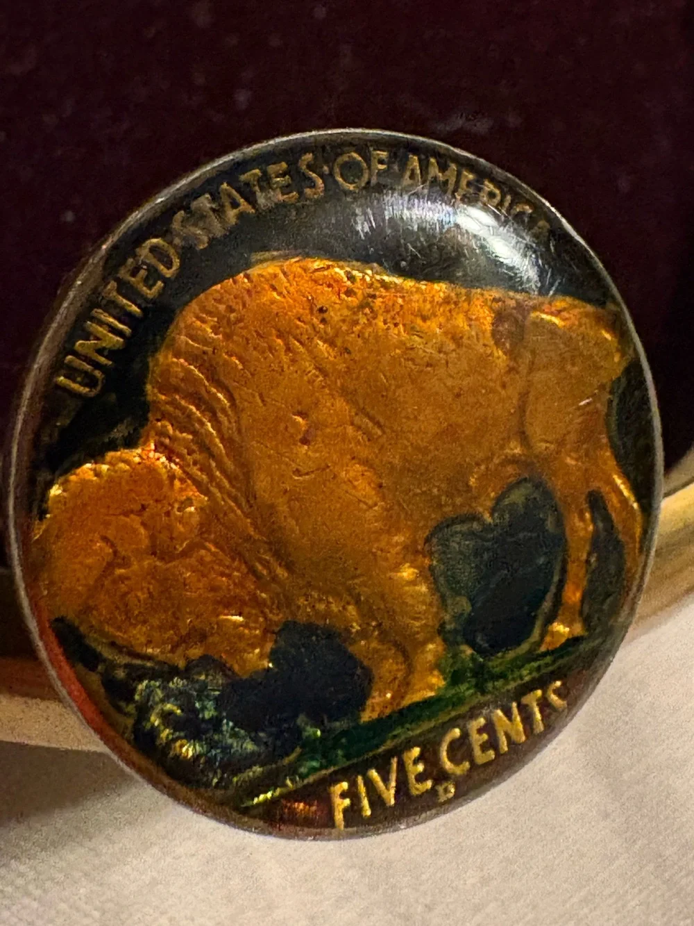 Sterling Silver 1935/1937 Buffalo Nickel painted/enameled Cufflinks